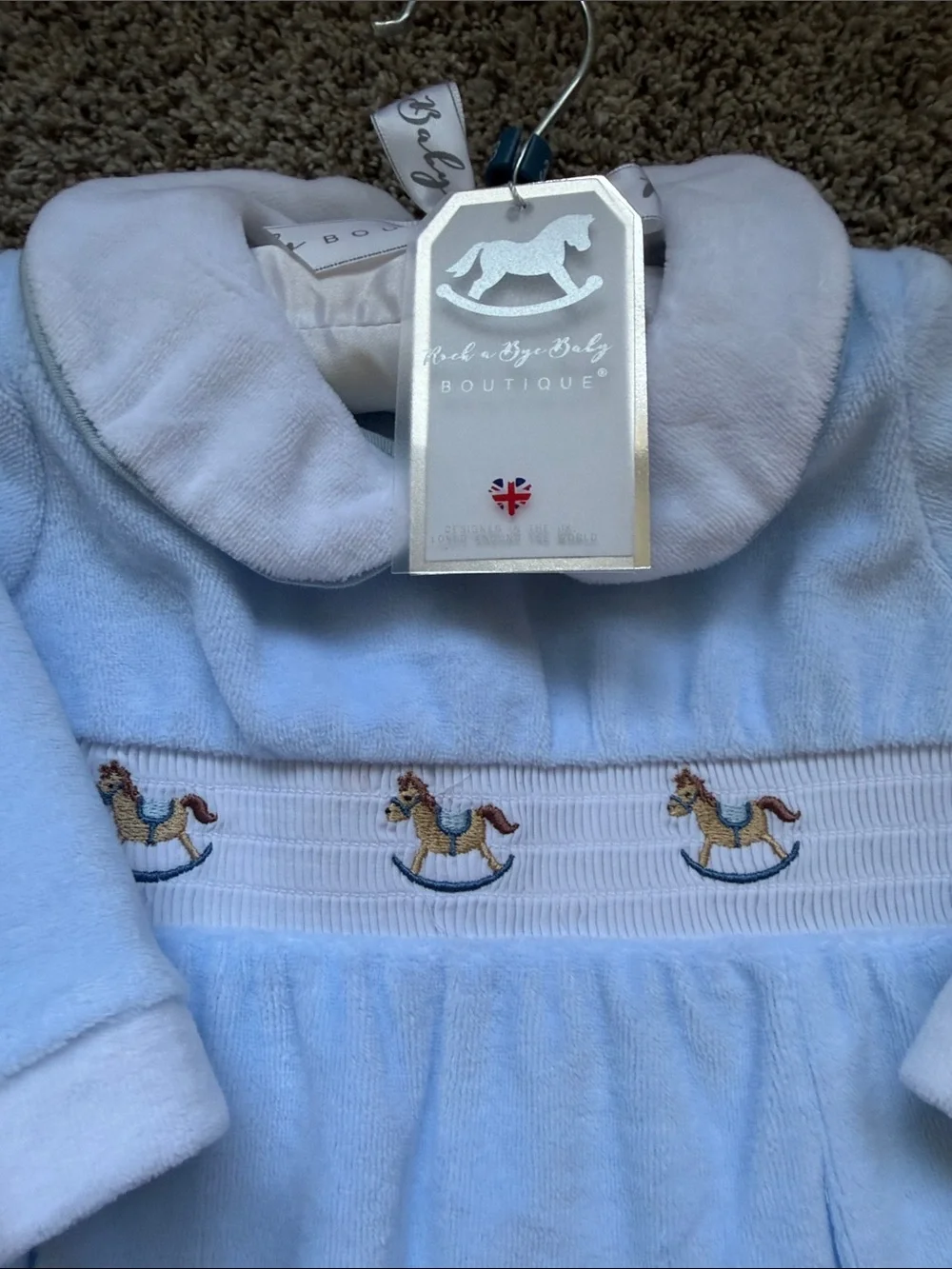 Sweet Rocking Horse Smocked Footed One-Piece - Light Blue